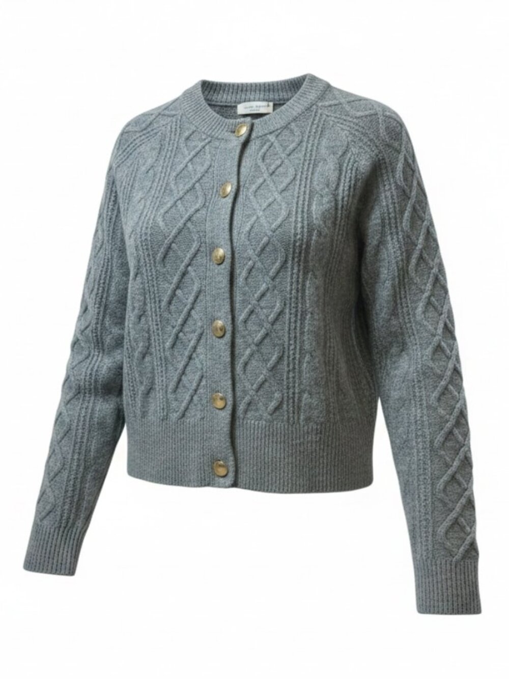 Universal Thread Cable-Knit Button-Front Cardigan M Gray #245N